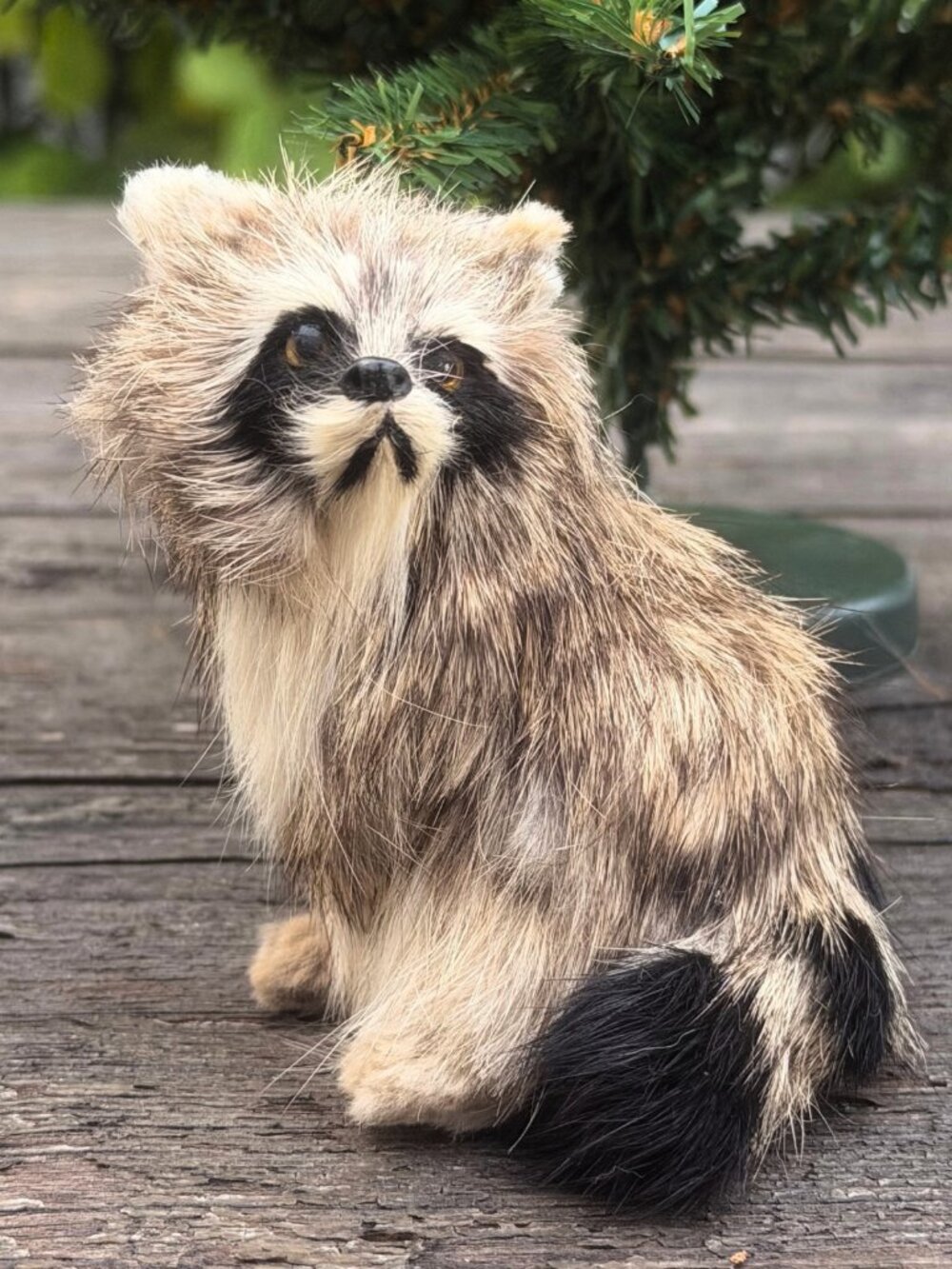 Vintage REAL RABBIT FUR Raccoon 3.5" Realistic Miniature Animal Figurine Furry